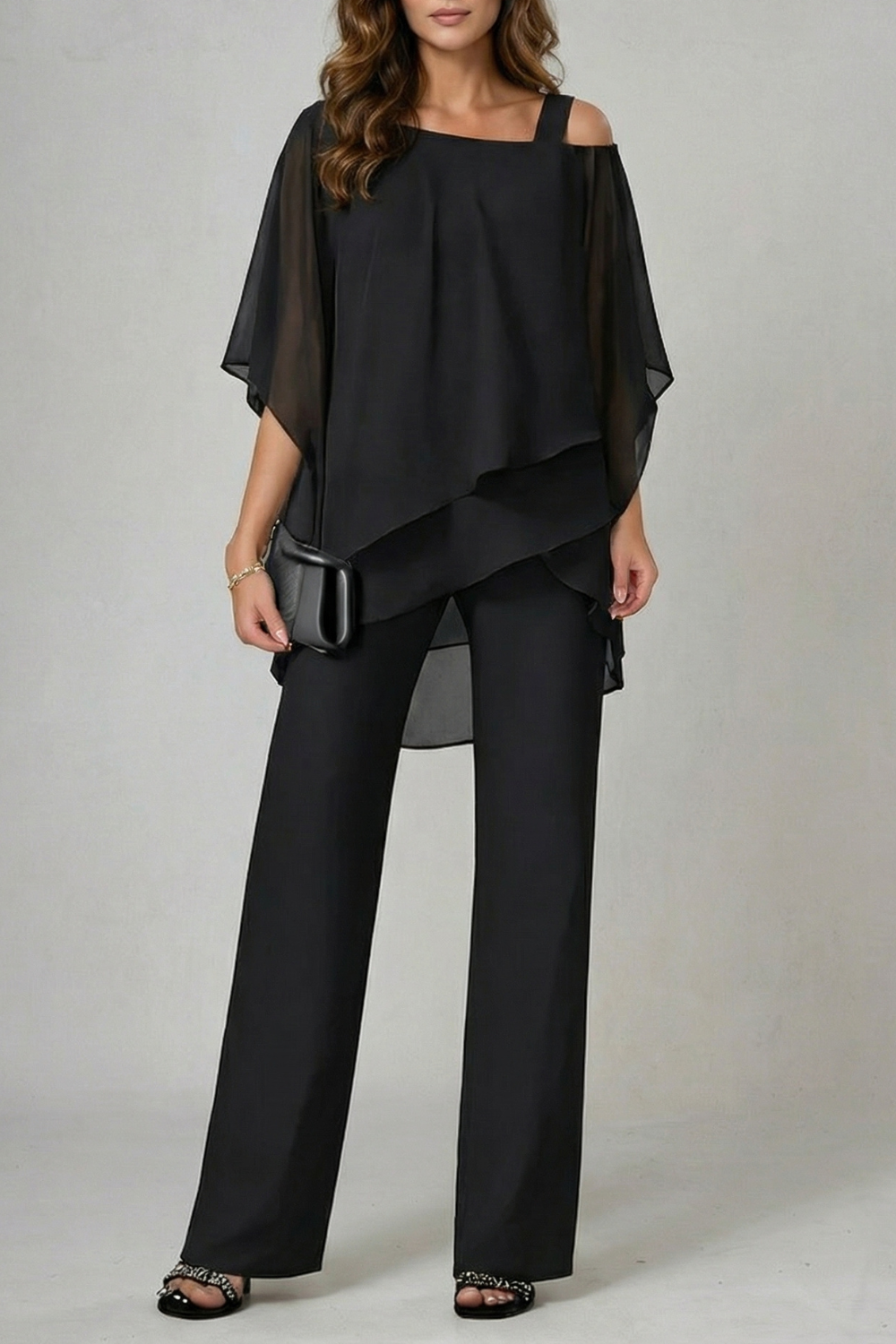 Élaria – Asymmetric chiffon flow – Top and trouser set