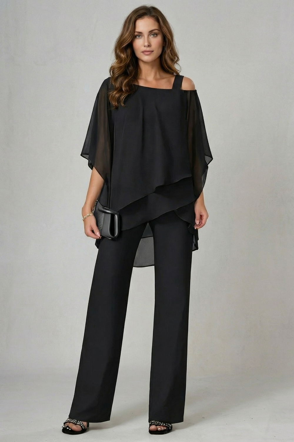 Élaria – Asymmetric chiffon flow – Top and trouser set