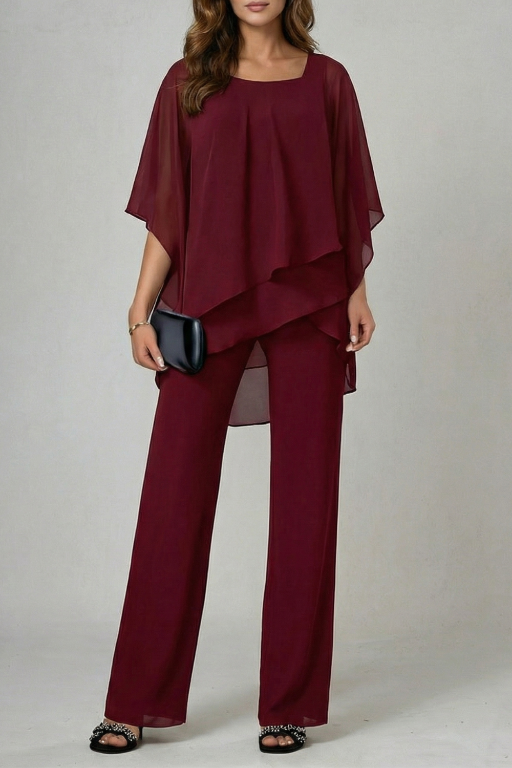 Élaria – Asymmetric chiffon flow – Top and trouser set