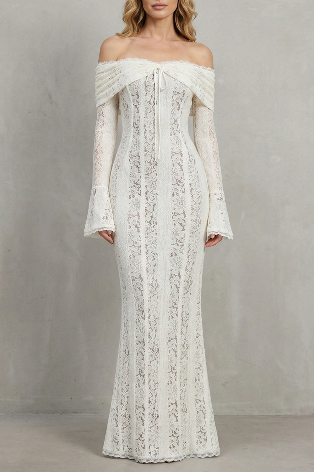 Elarina – Romantic lace silhouette – Off shoulder maxi dress