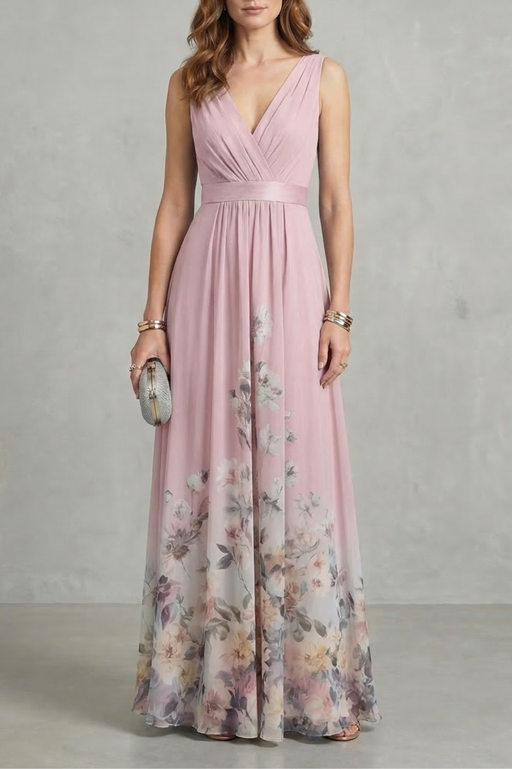 Elarisse – Floral grace – V neck maxi dress