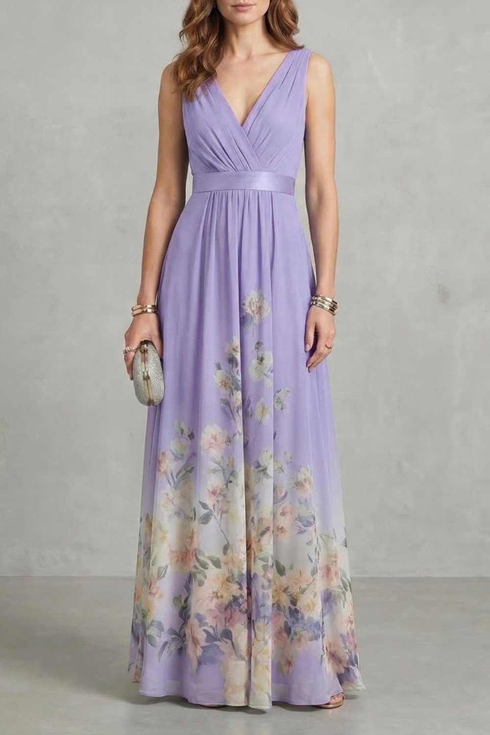 Elarisse – Floral grace – V neck maxi dress