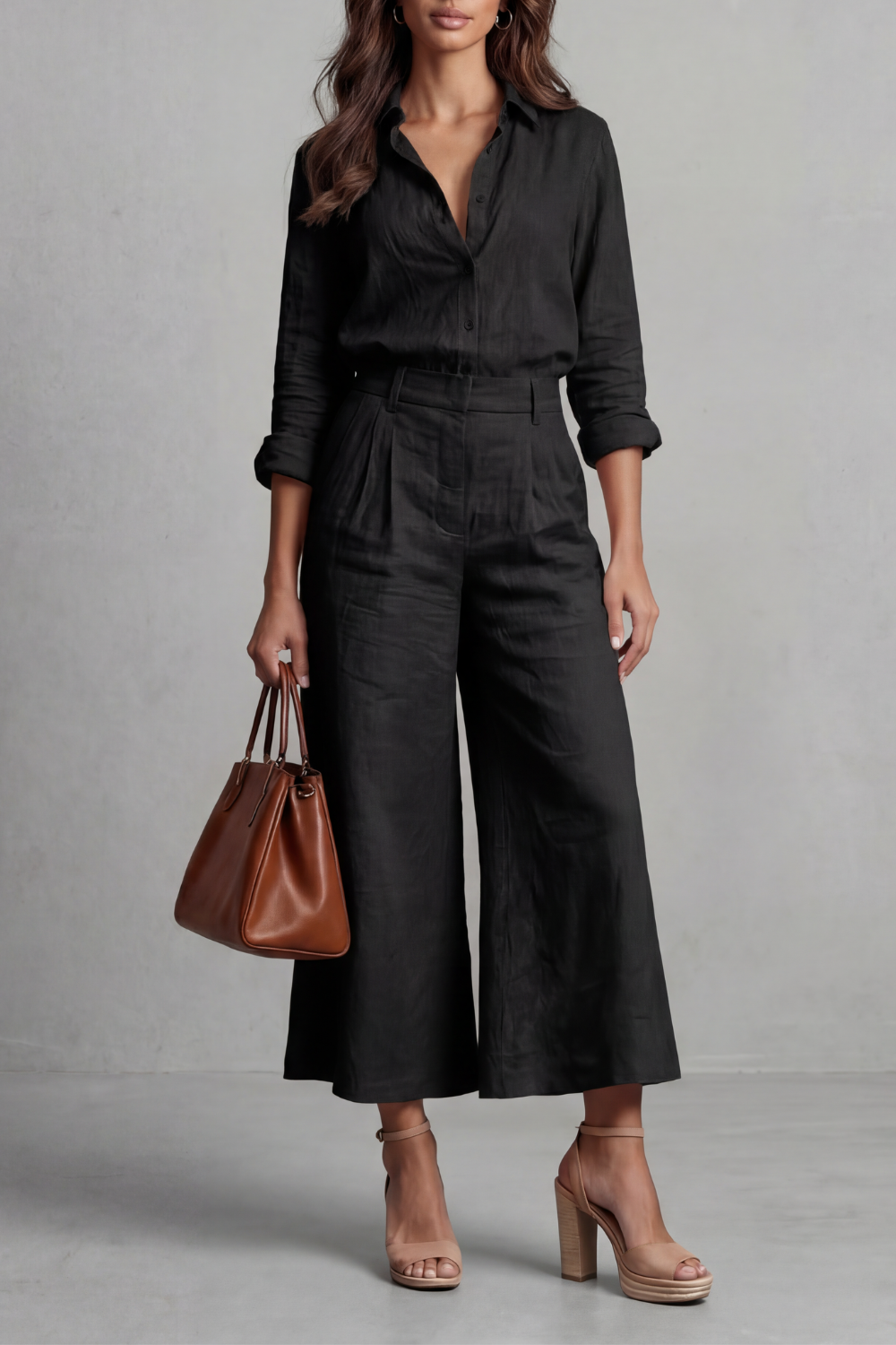 Elavine – Soft linen finish – Wide-leg co-ord set