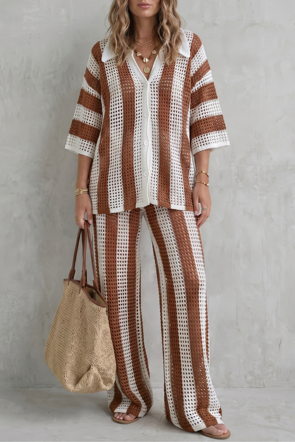 Evarisse – Striped crochet texture – Summer co-ord set