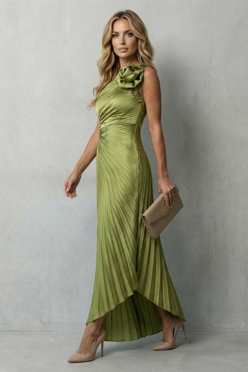 Felicity – Statement elegance – Women's One-Shoulder Pleated Maxi Dres