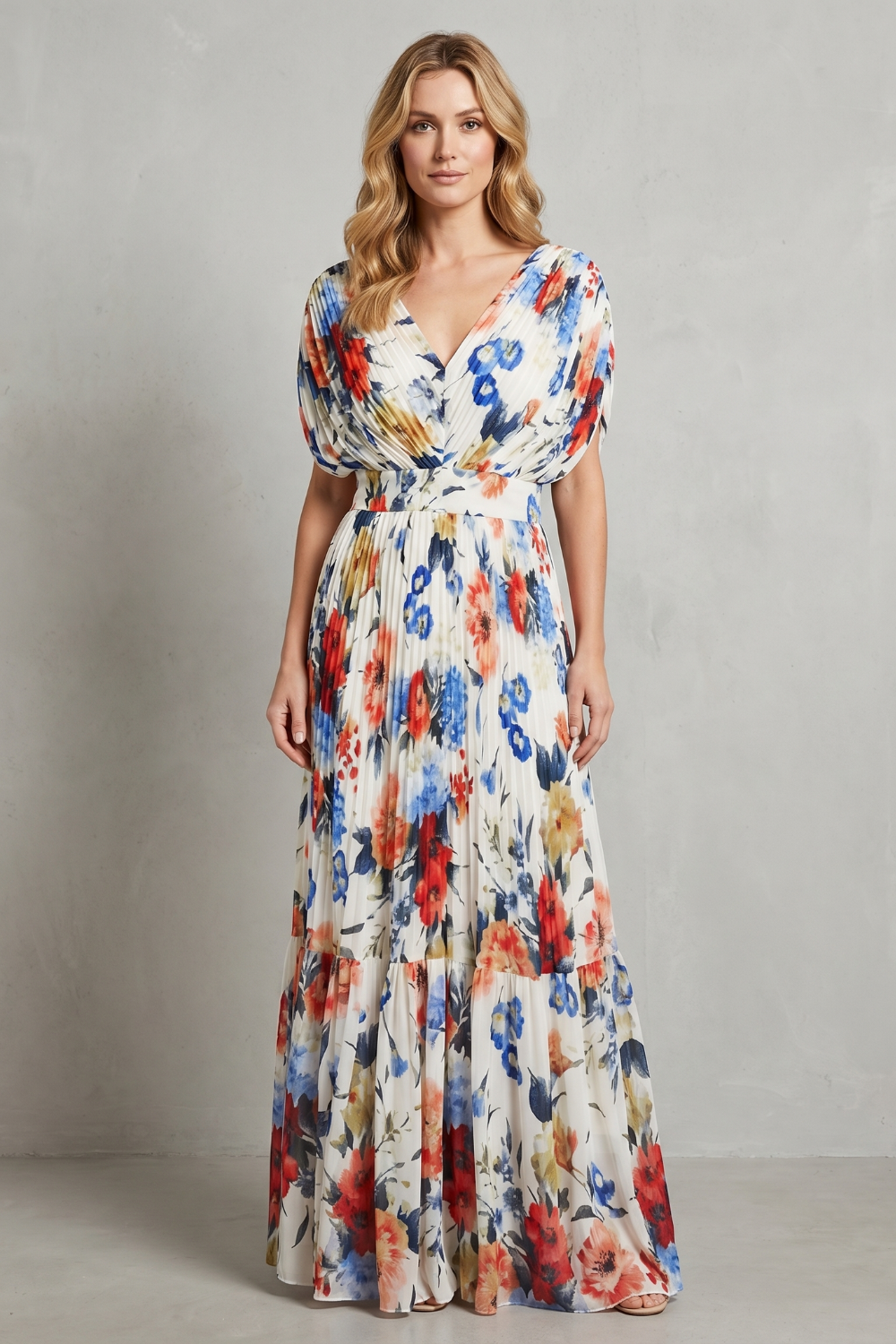 Floravienne – Pleated floral elegance – Maxi dress
