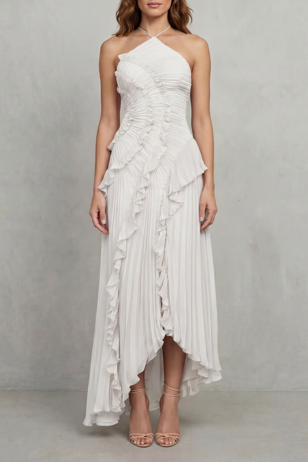 Sculpted pleats – One-shoulder midi dress