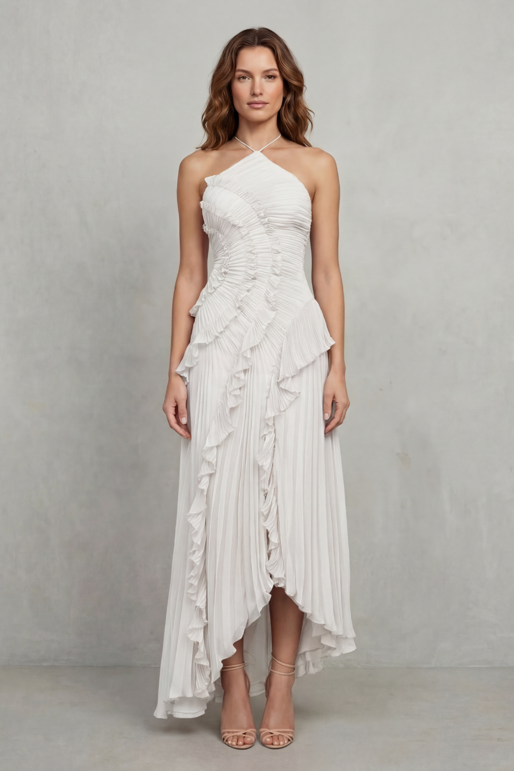 Sculpted pleats – One-shoulder midi dress