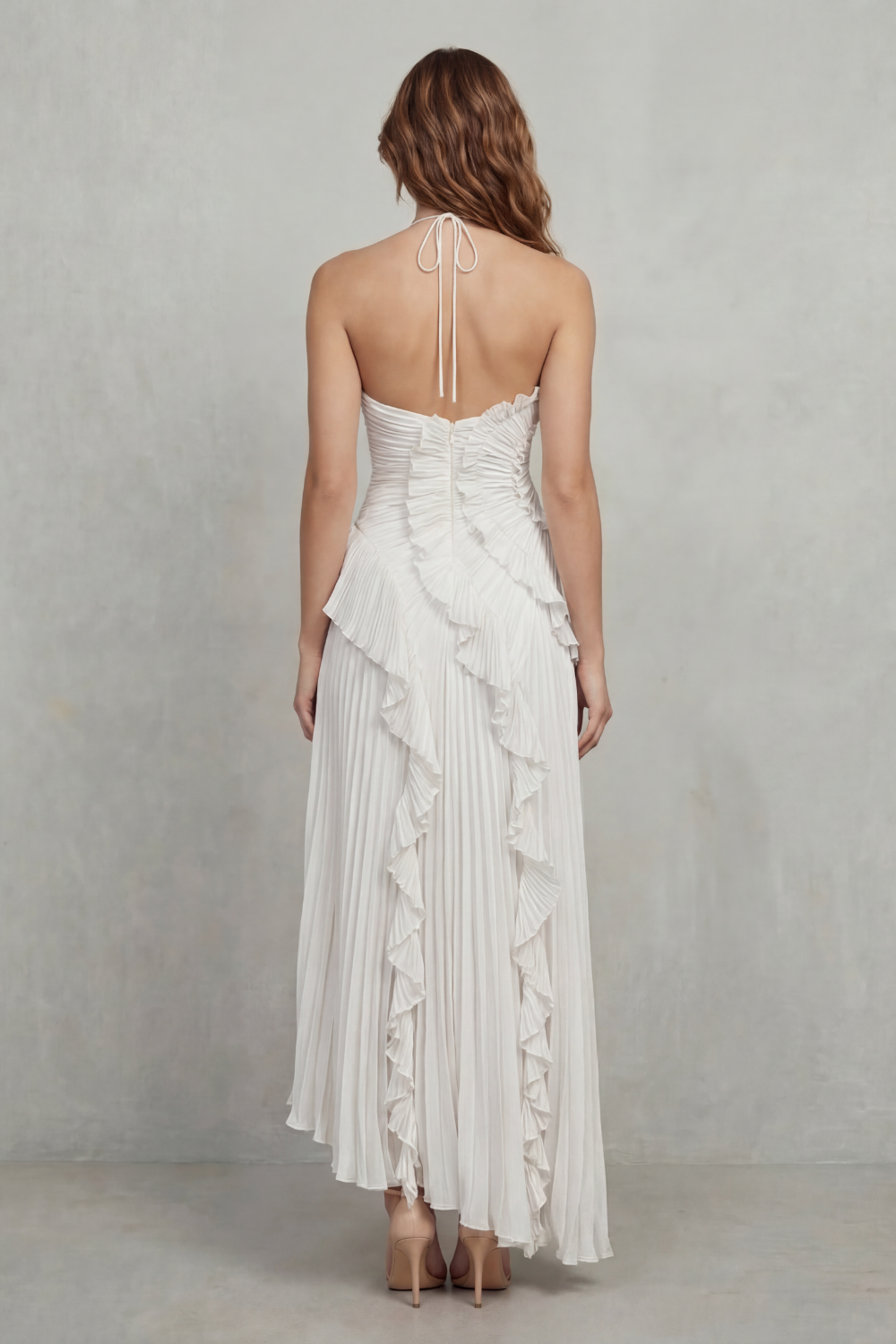 Sculpted pleats – One-shoulder midi dress