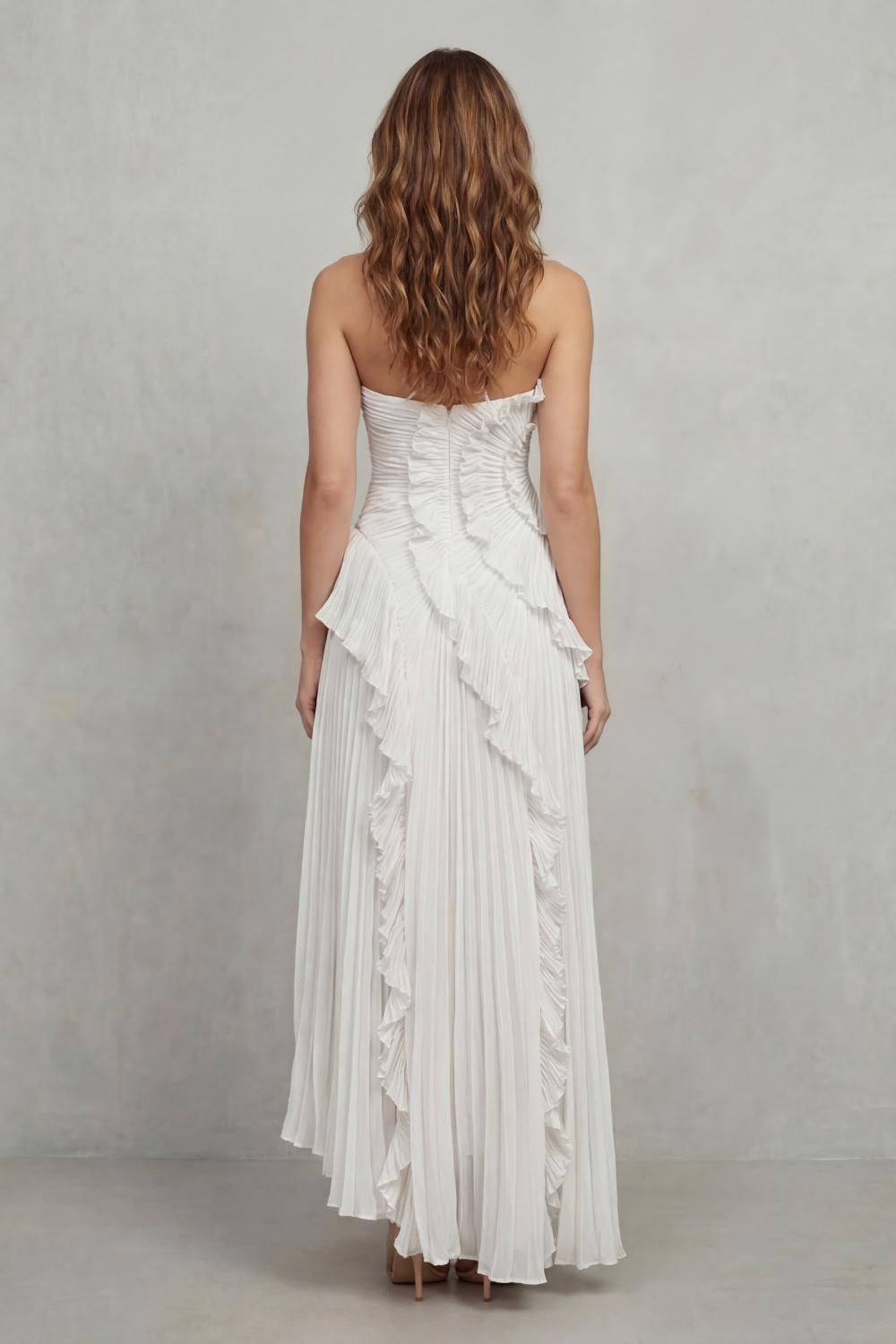 Sculpted pleats – One-shoulder midi dress