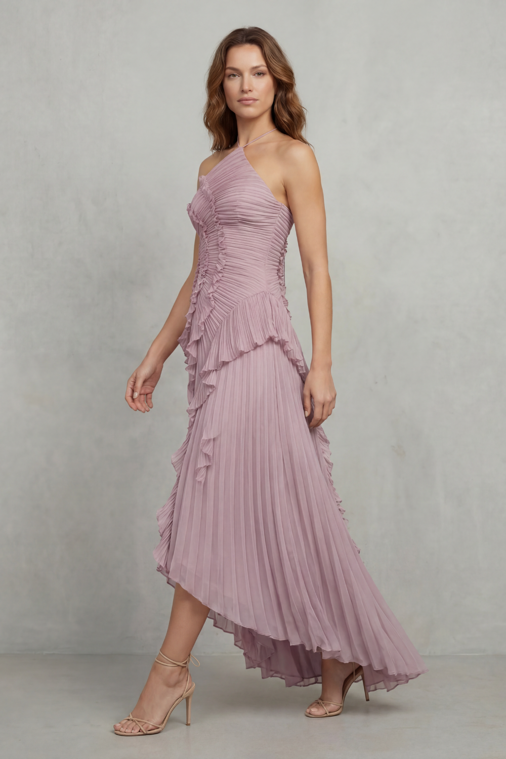 Sculpted pleats – One-shoulder midi dress