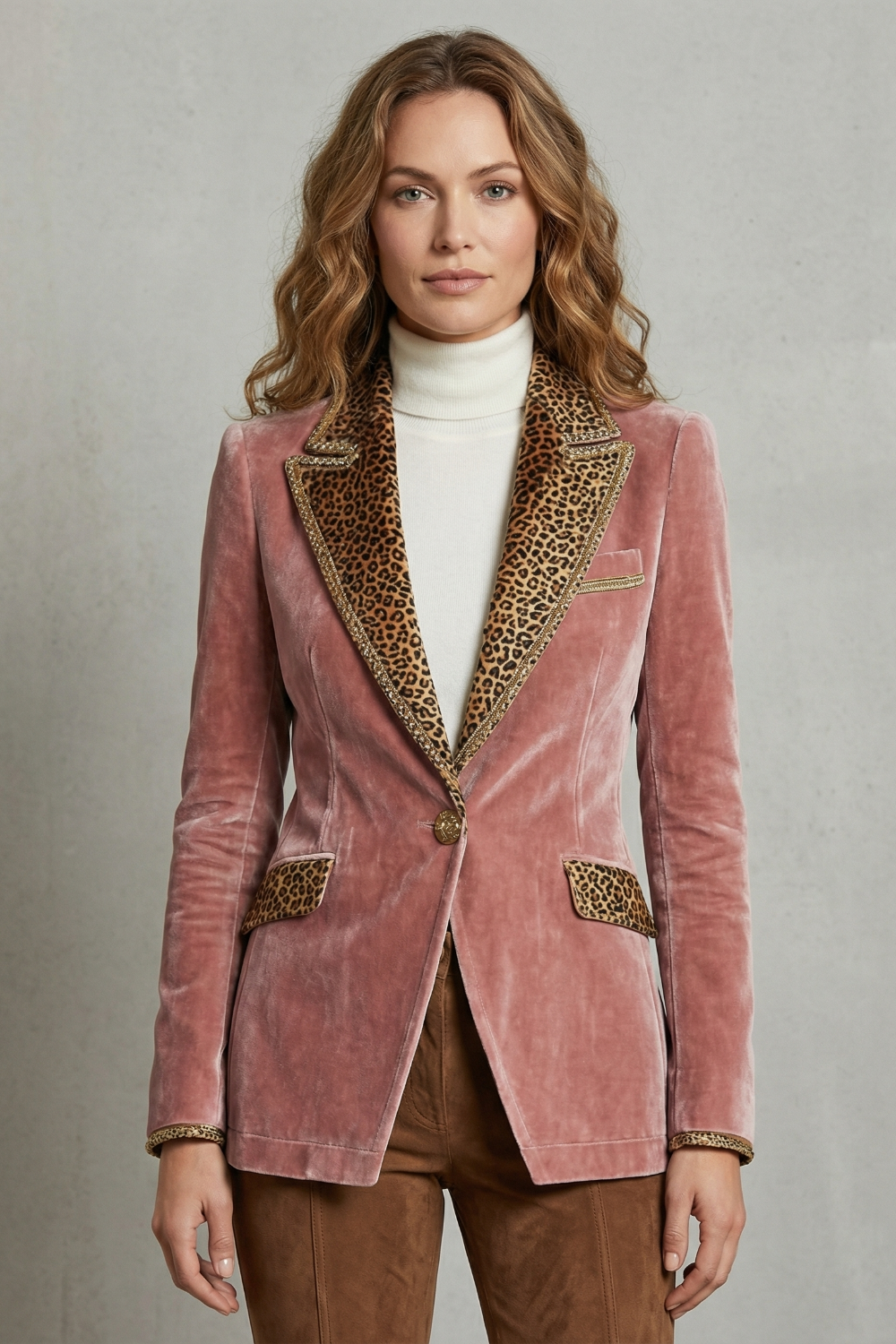 Léovelle – Leopard contrast elegant cut – Velvet blazer