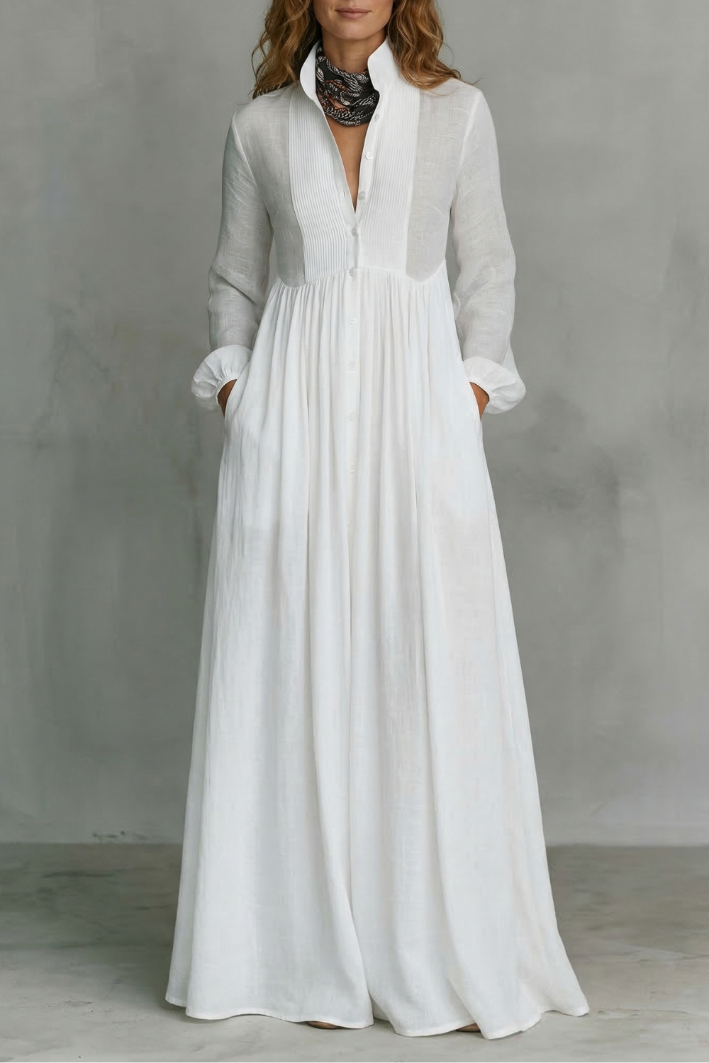 Lunarelle – Timeless minimalism – Mao collar maxi dress