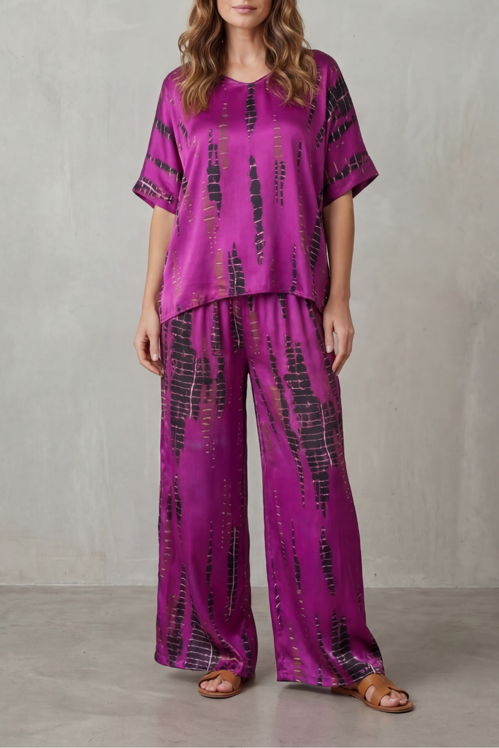 Marie – Abstract Print Detail – Wide-Leg Lounge Set