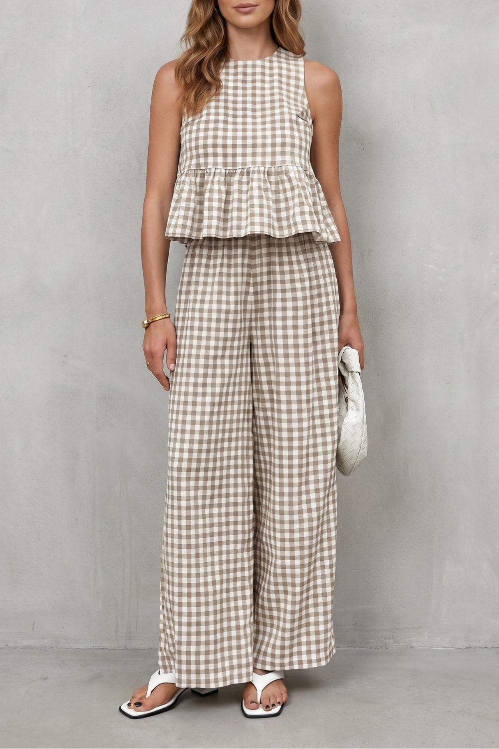Marivelle – Charming gingham pattern – Two-piece trouser set