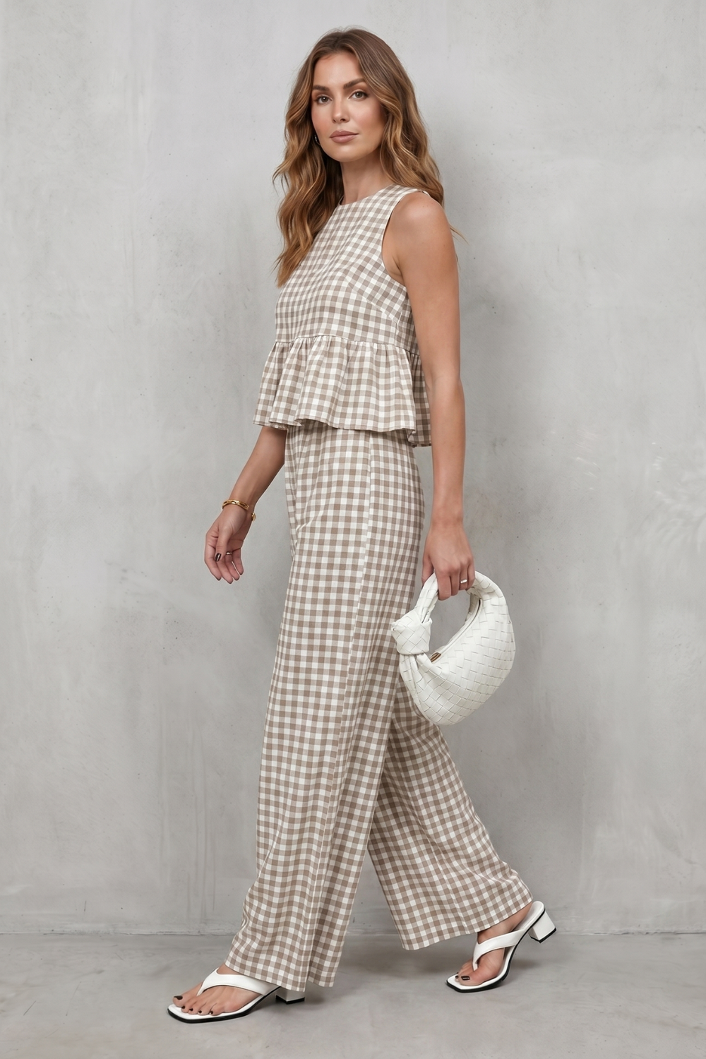 Marivelle – Charming gingham pattern – Two-piece trouser set