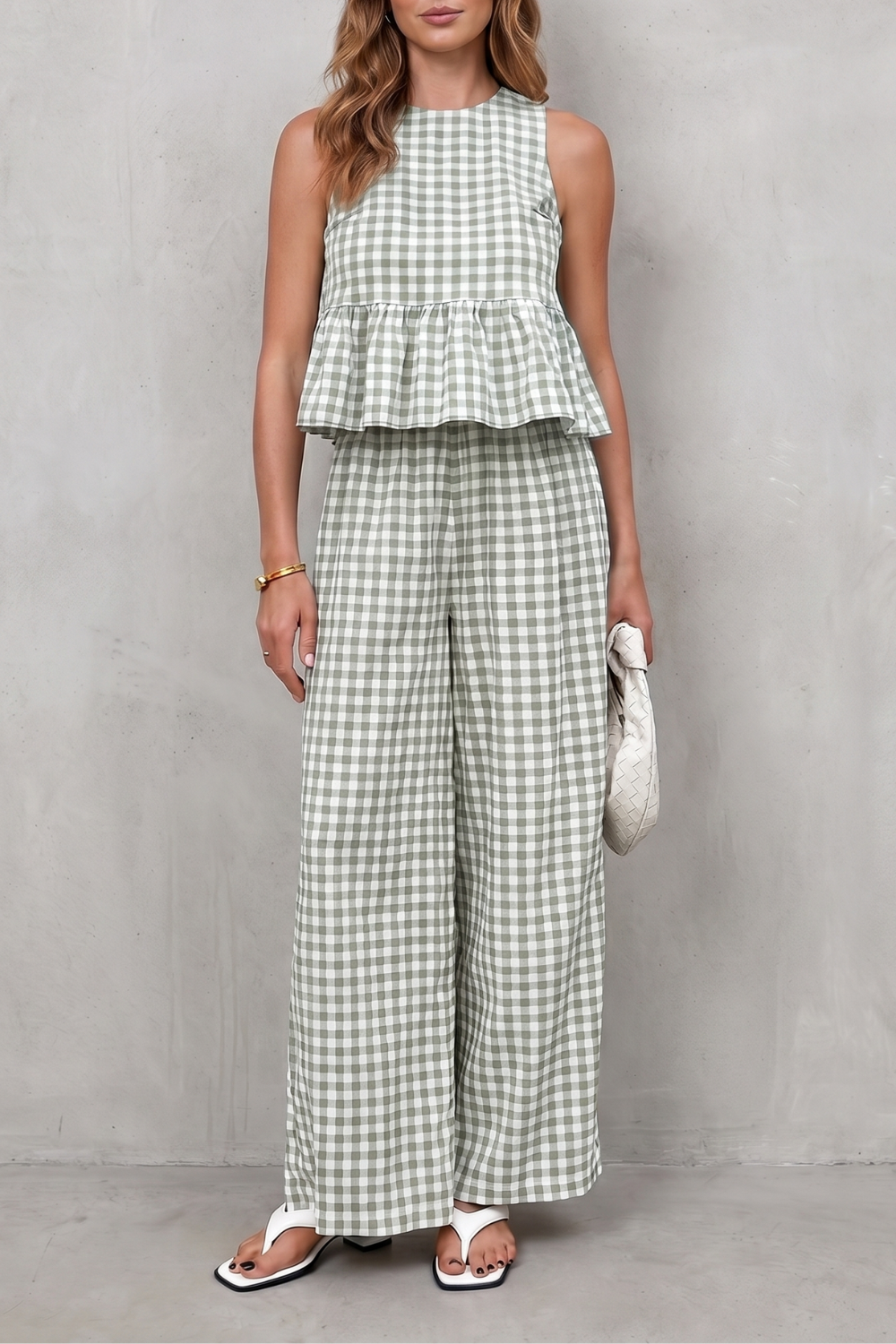 Marivelle – Charming gingham pattern – Two-piece trouser set