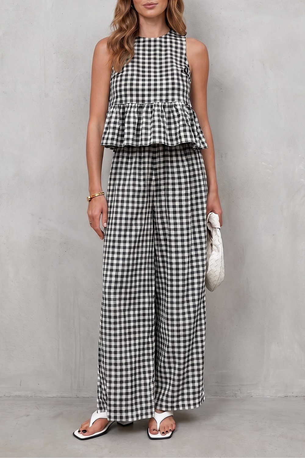 Marivelle – Charming gingham pattern – Two-piece trouser set