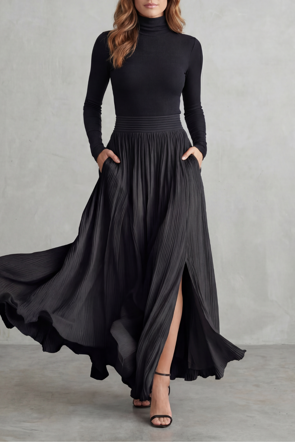 Neravelle – Pleated flow silhouette – Two-piece turtleneck set