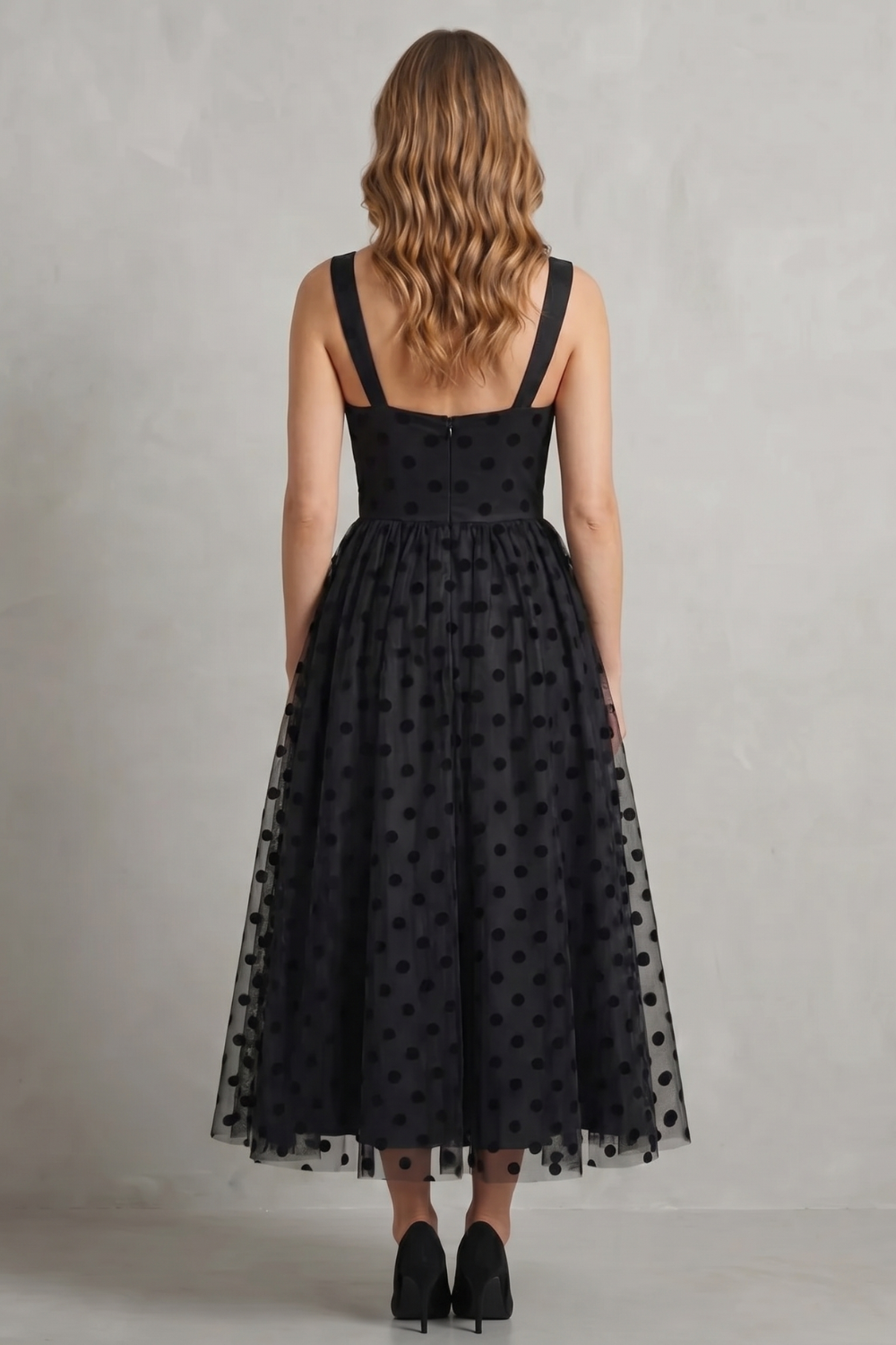 black dot mesh midi dress Noirabelle – Polka dot mesh elegance – Midi dress