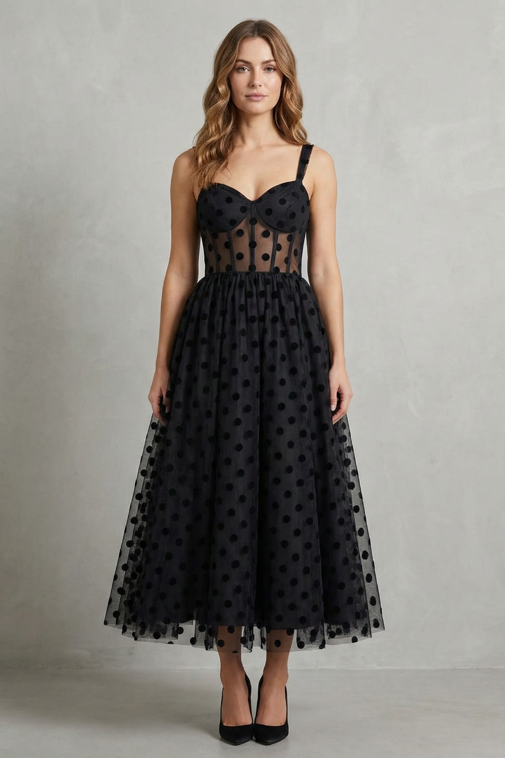 black polka dot mesh dress Mono NastyGal Mesh Cut Out Polka Dot Print Maxi Dress