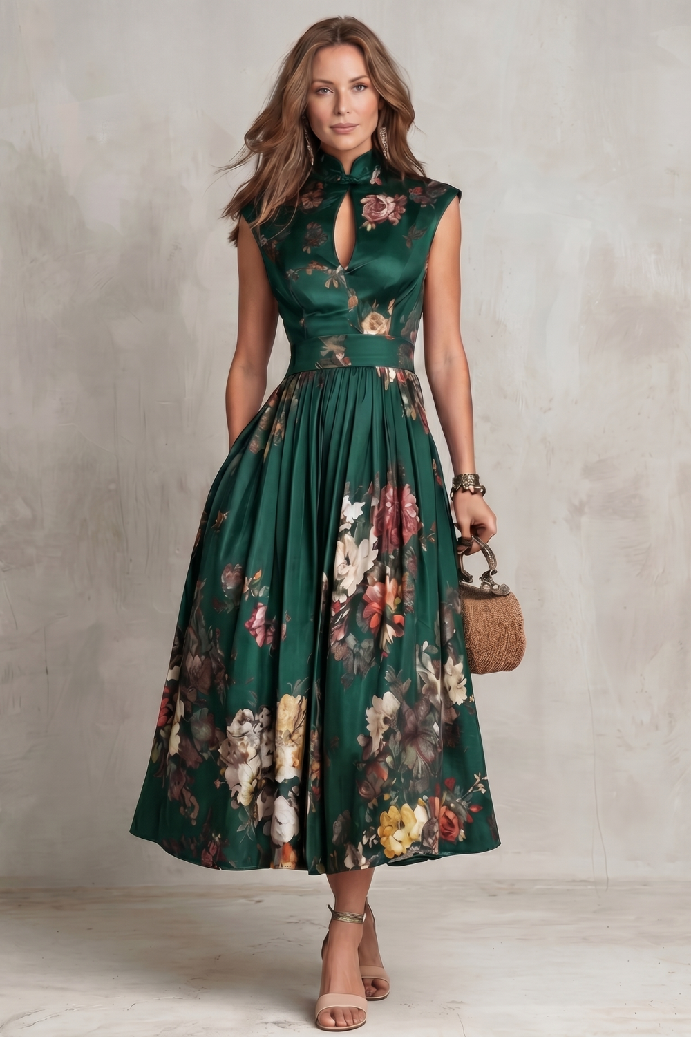 Noirelle Vintage floral elegance Midi dress - Black / XS Noirelle Vintage floral elegance Midi dress - Black / XS