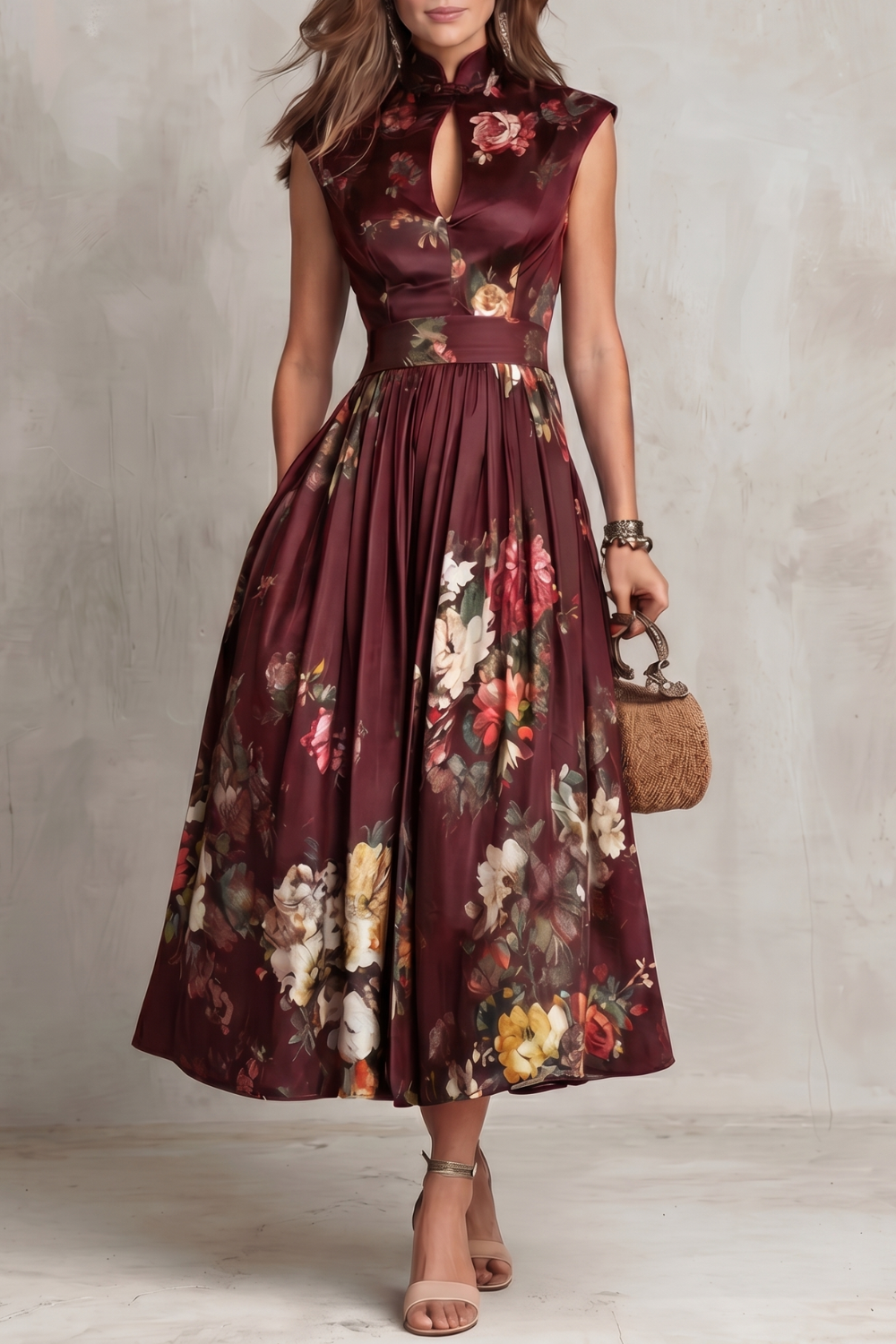 Noirelle Vintage floral elegance Midi dress - Black / XS Noirelle Vintage floral elegance Midi dress - Black / XS