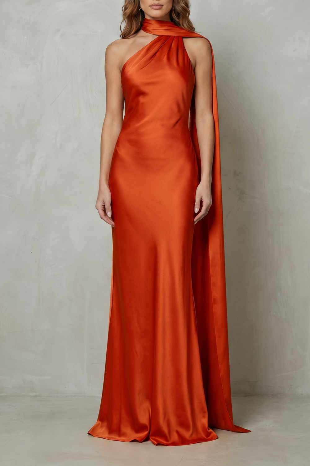 Orlianne – Draped neckline cascade – Satin mermaid gown