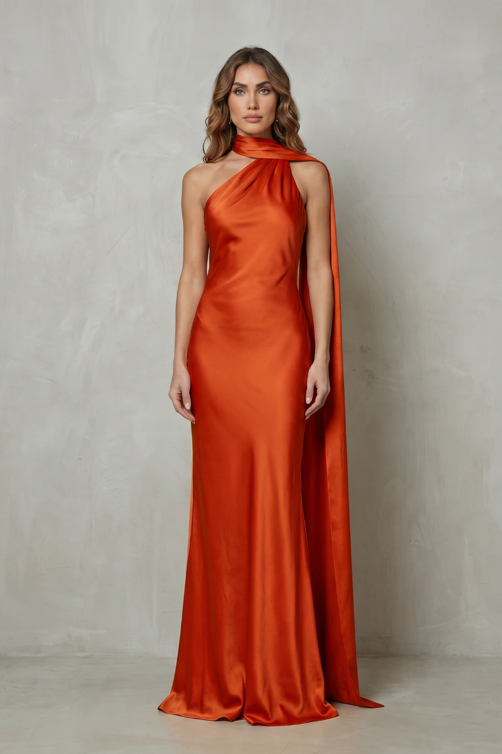 Orlianne – Draped neckline cascade – Satin mermaid gown