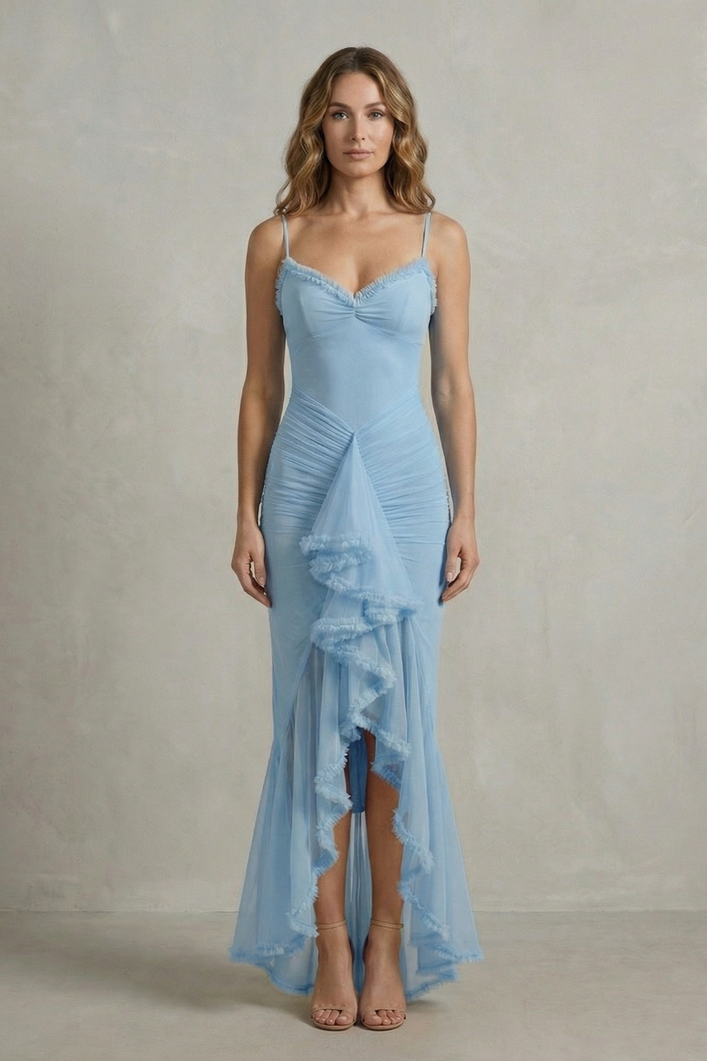Phoebe – Feminine ruffle allure – Sleeveless high low maxi dress