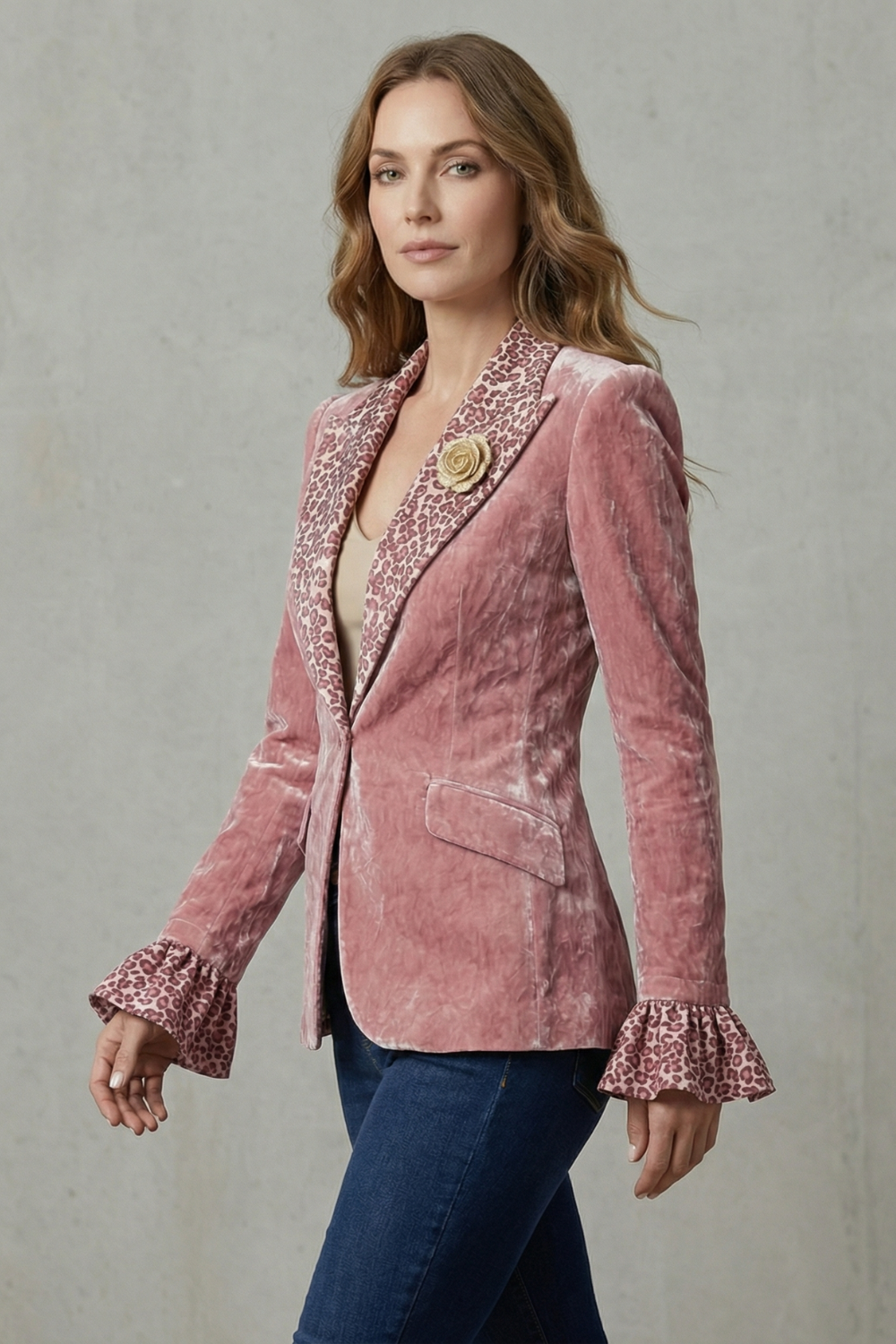 Rosavienne – Printed lapel statement – Velvet blazer