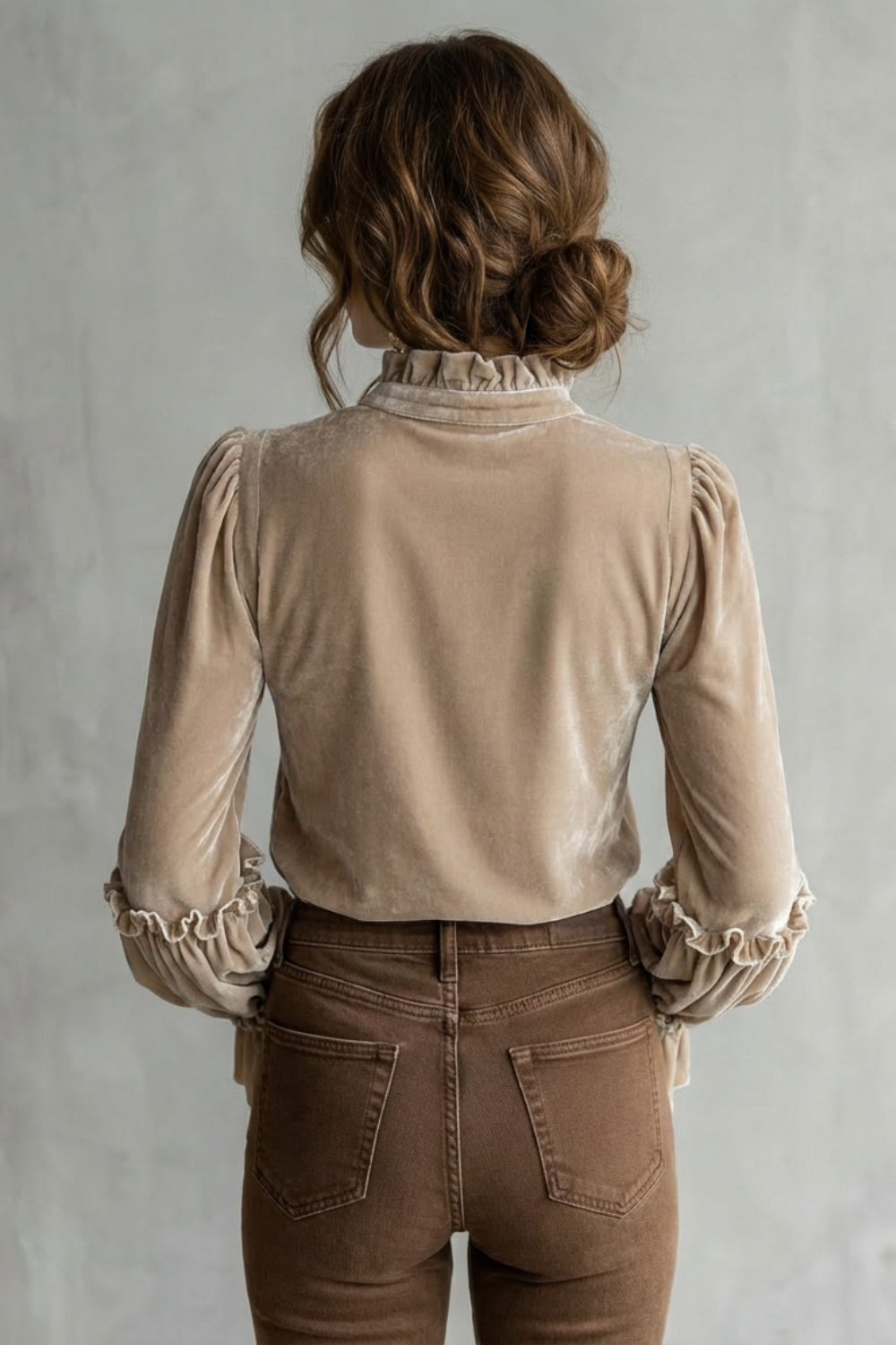Roselune – Lace-Trimmed Embroidered Velvet Blouse – Romantic Floral Statement Top