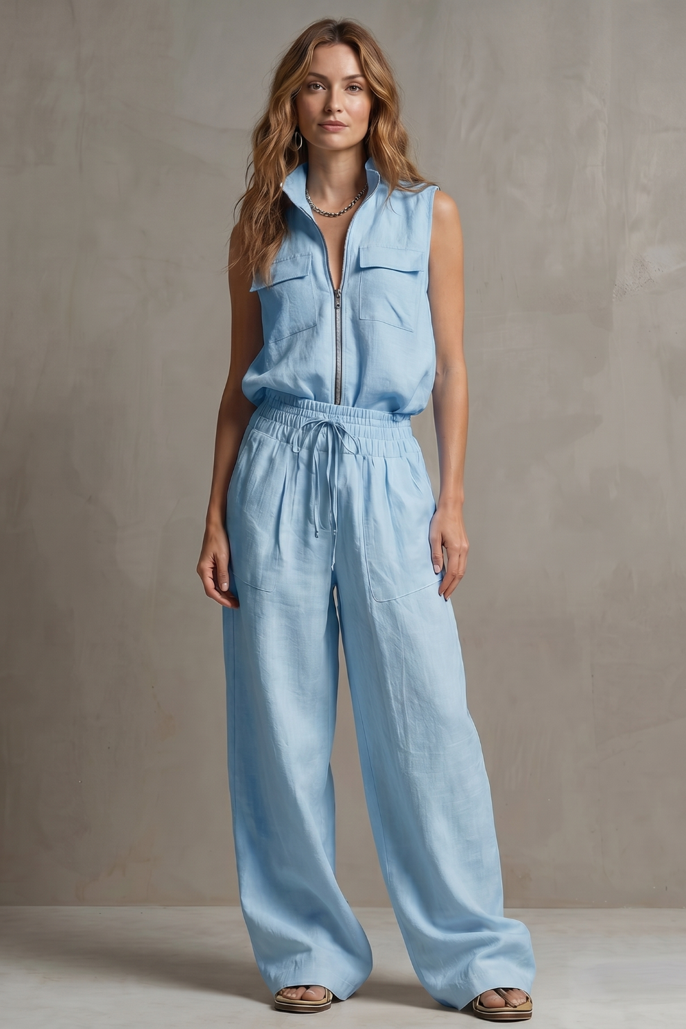 Roselune – Relaxed zip-front elegance – Trouser set
