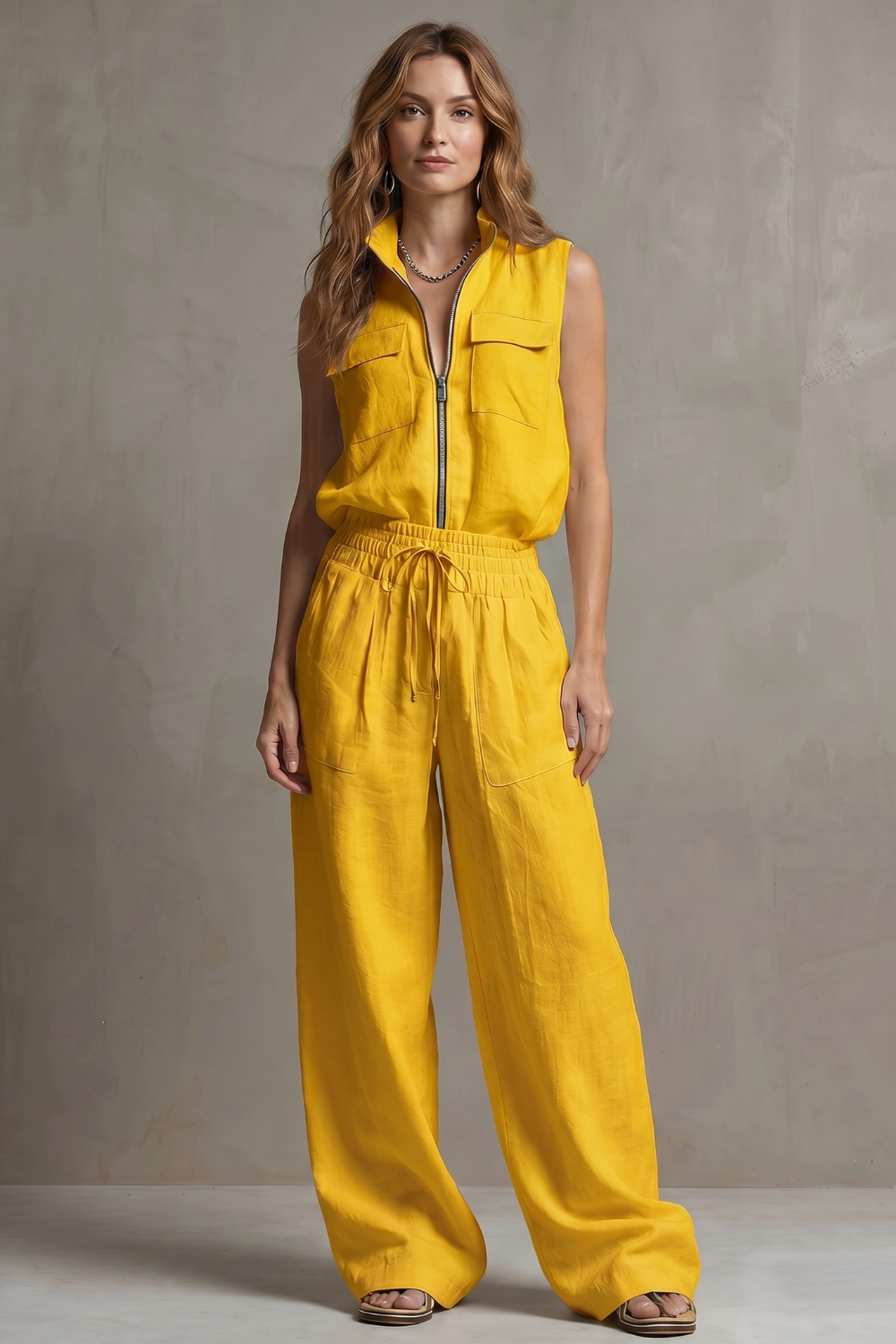 Roselune – Relaxed zip-front elegance – Trouser set