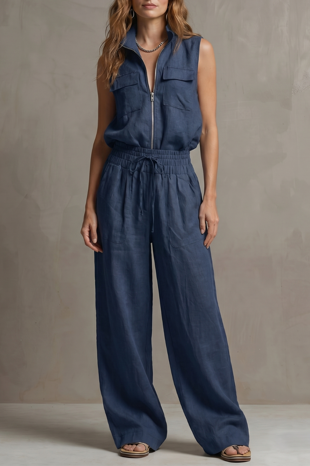 Roselune – Relaxed zip-front elegance – Trouser set