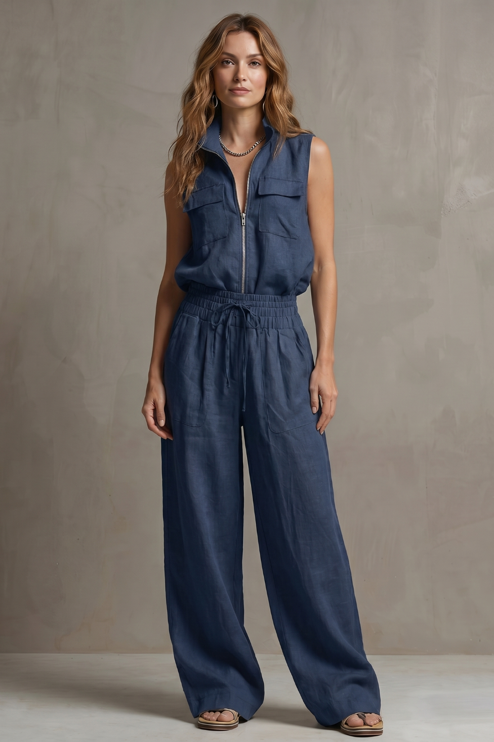 Roselune – Relaxed zip-front elegance – Trouser set