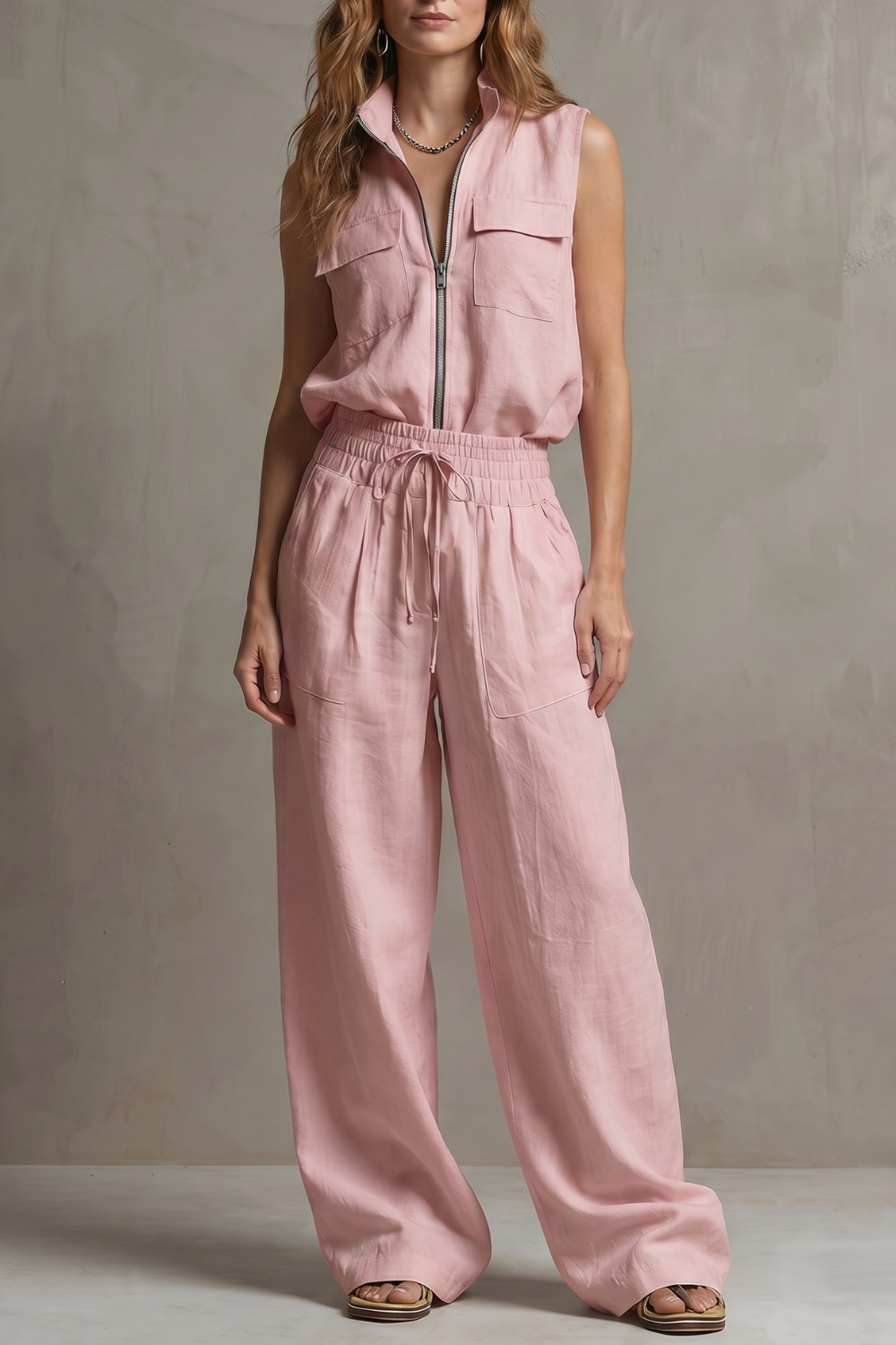Roselune – Relaxed zip-front elegance – Trouser set