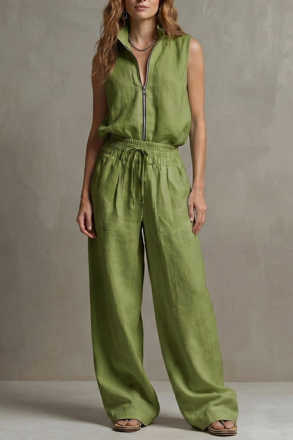 Roselune – Relaxed zip-front elegance – Trouser set