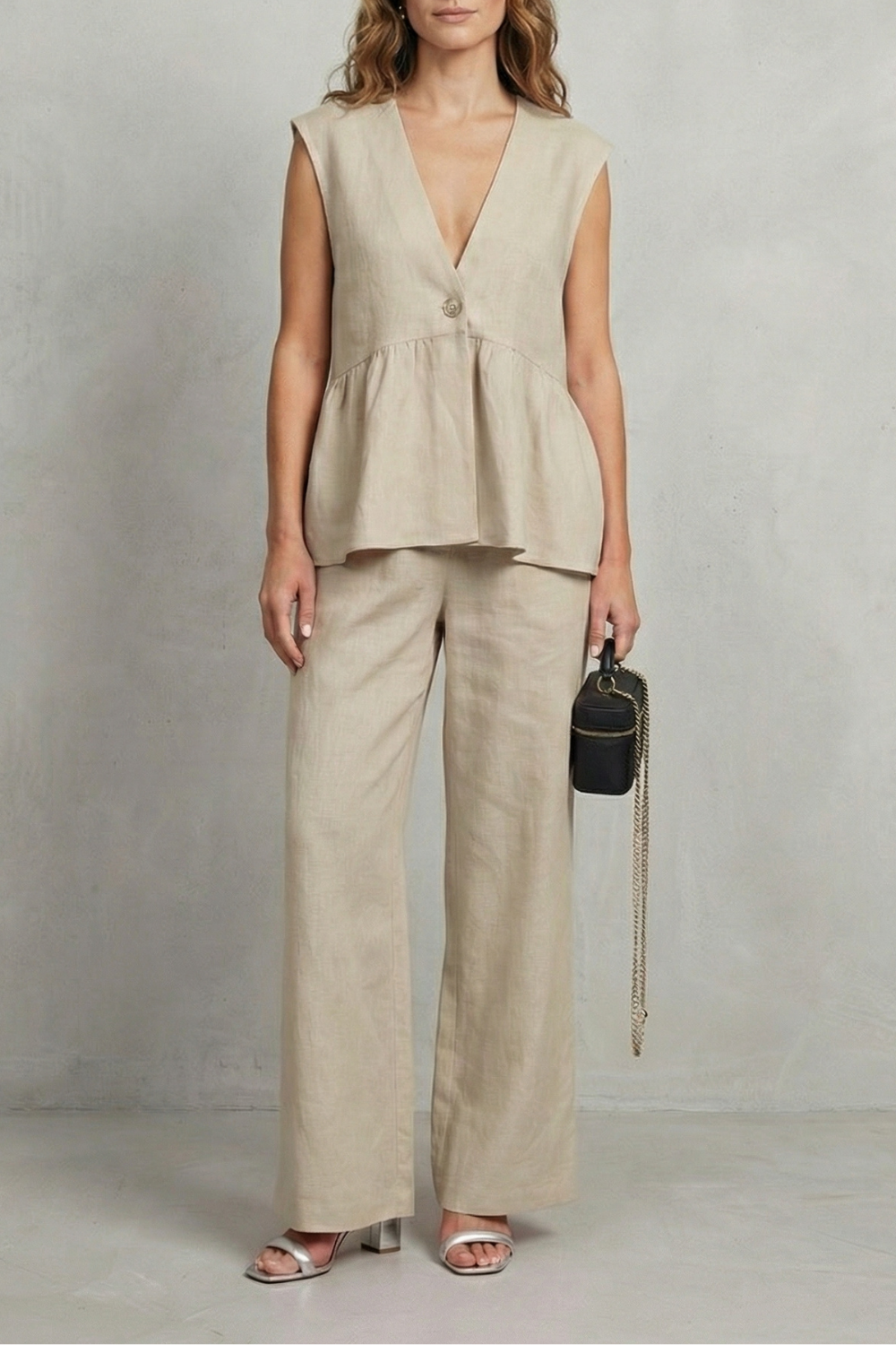 Rosélune – Soft ruffle elegance – Top and trouser set