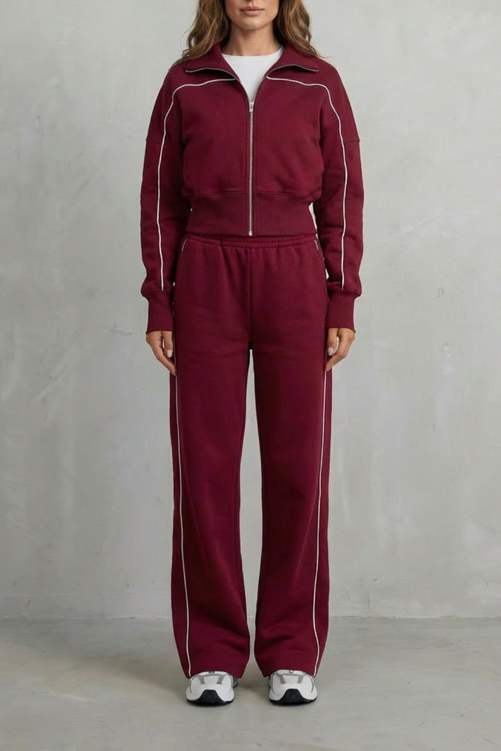 Savina – Urban Edge Piped Zip Jacket & Wide-Leg Pants Set