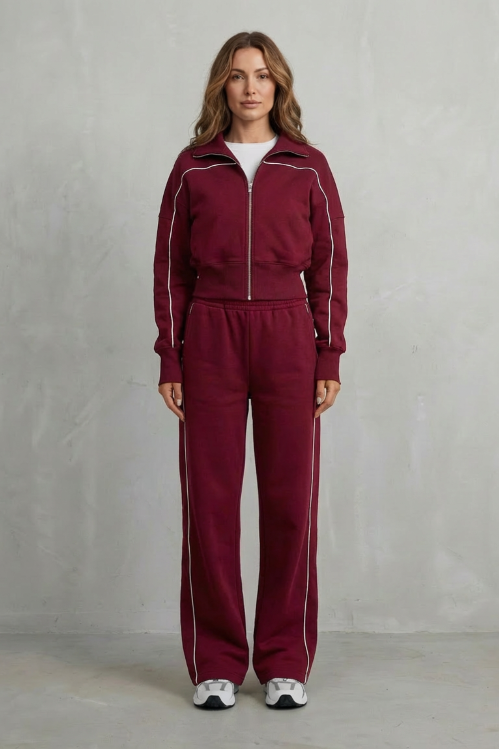 Savina – Urban Edge Piped Zip Jacket & Wide-Leg Pants Set