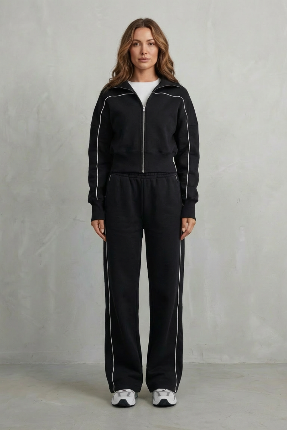 Savina – Urban Edge Piped Zip Jacket & Wide-Leg Pants Set
