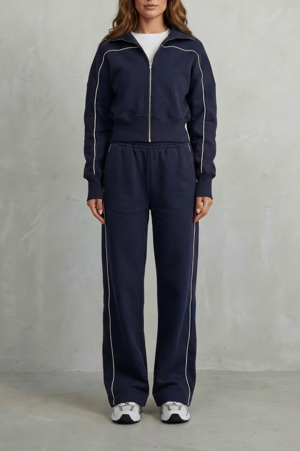 Savina – Urban Edge Piped Zip Jacket & Wide-Leg Pants Set