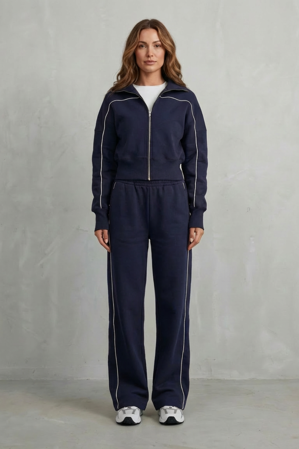 Savina – Urban Edge Piped Zip Jacket & Wide-Leg Pants Set