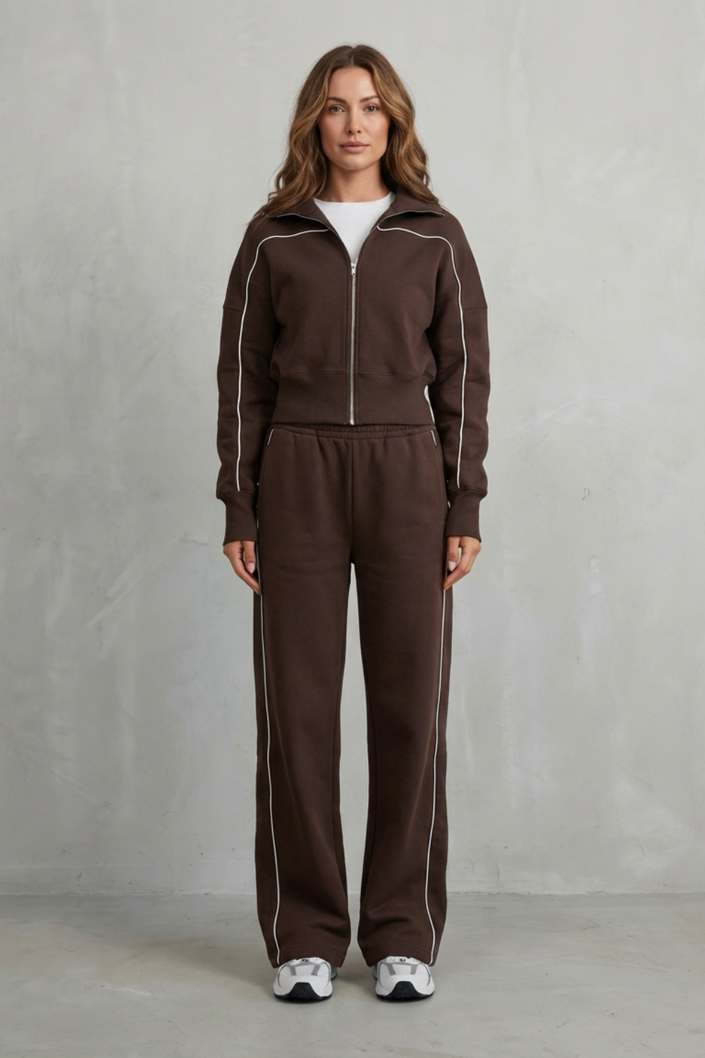 Savina – Urban Edge Piped Zip Jacket & Wide-Leg Pants Set