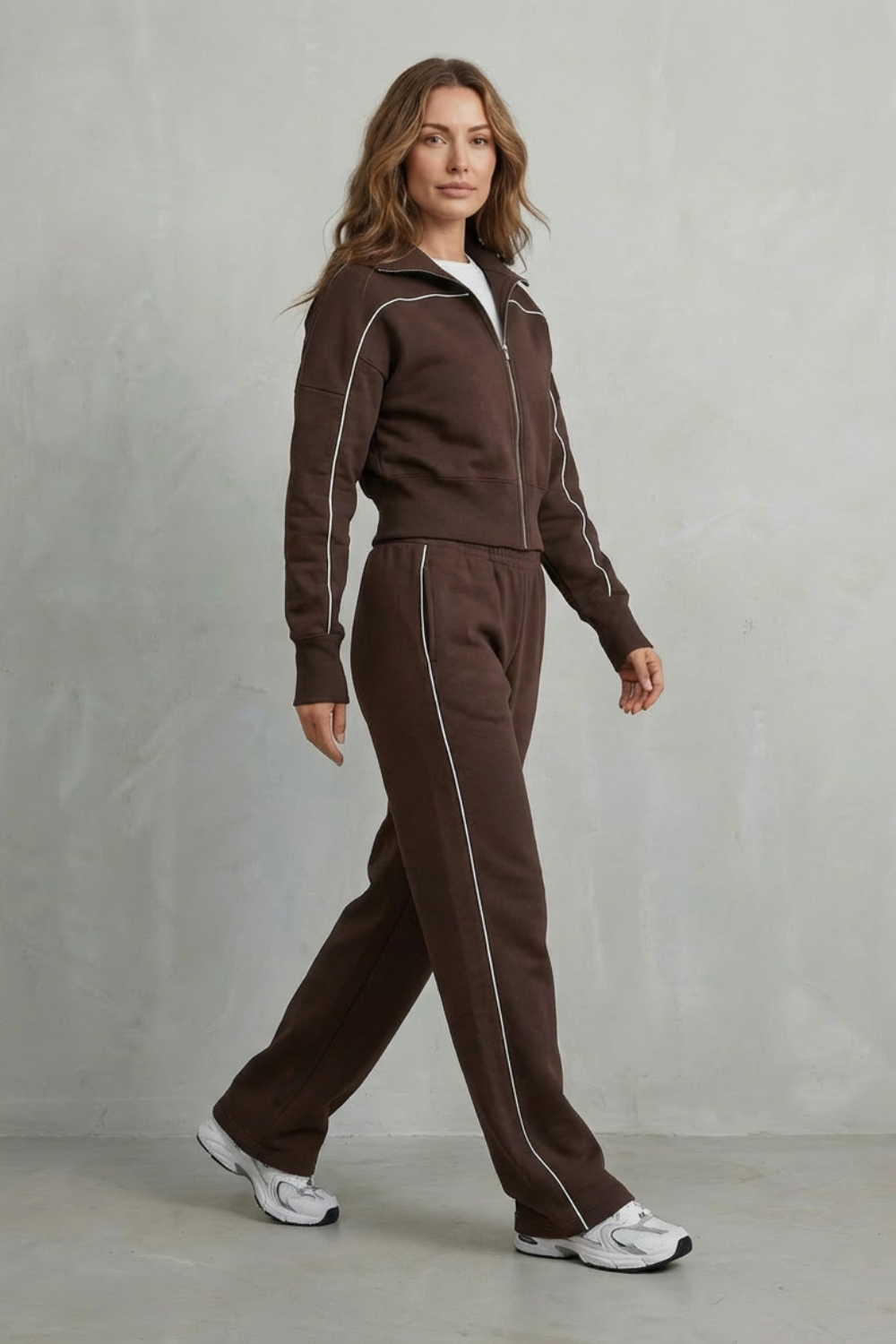 Savina – Urban Edge Piped Zip Jacket & Wide-Leg Pants Set