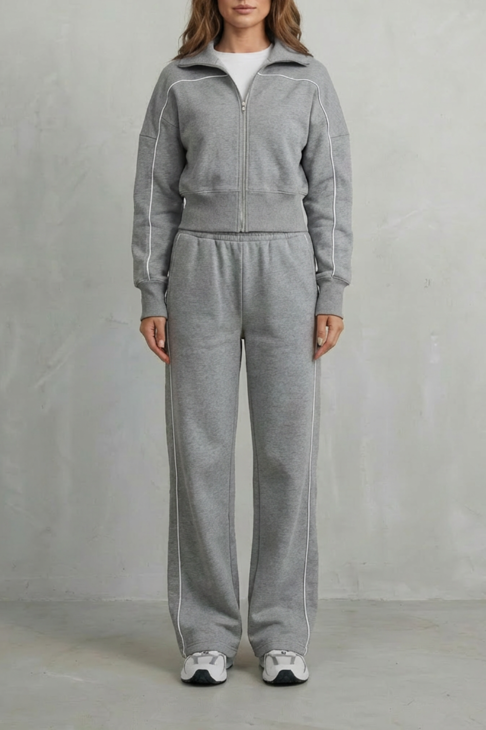 Savina – Urban Edge Piped Zip Jacket & Wide-Leg Pants Set