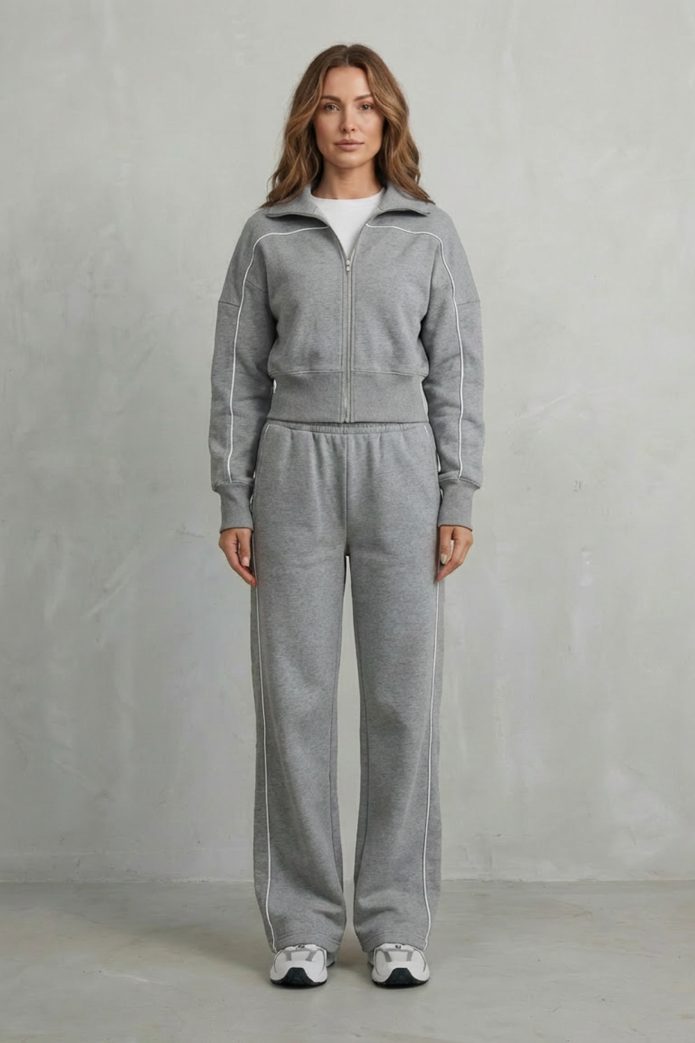 Savina – Urban Edge Piped Zip Jacket & Wide-Leg Pants Set