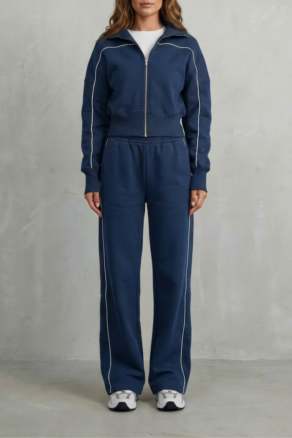 Savina – Urban Edge Piped Zip Jacket & Wide-Leg Pants Set