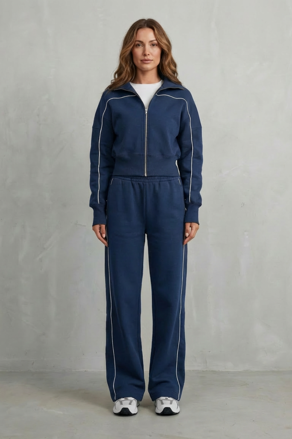 Savina – Urban Edge Piped Zip Jacket & Wide-Leg Pants Set